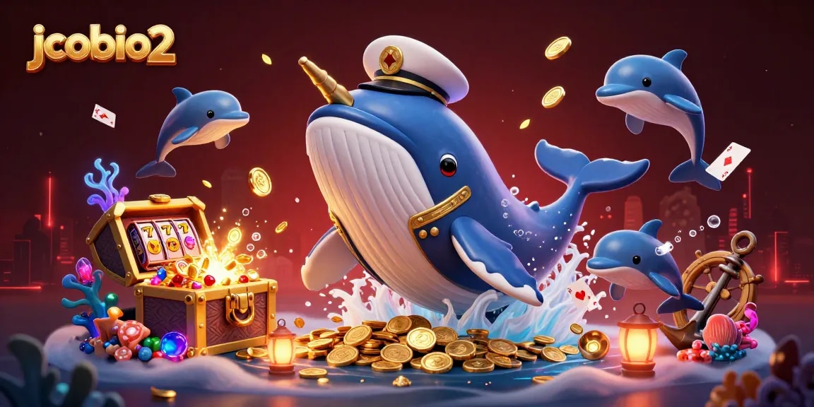 Engage with the thrilling world of jcobio2 gaming featuring a whimsical whale, narwhal, and dolphins.