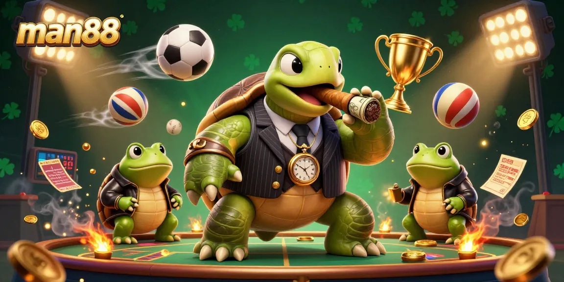 Engage with man88 for thrilling sports betting action in exciting 3D casino illustration.