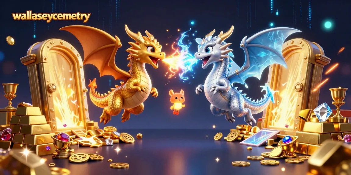 Engage with wallaseycemetery's vibrant 3D casino scene featuring dragons and treasures.