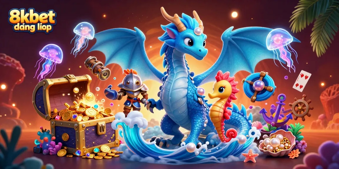 Experience 8xbet đăng nhập with vibrant gaming elements amidst ocean-themed characters.
