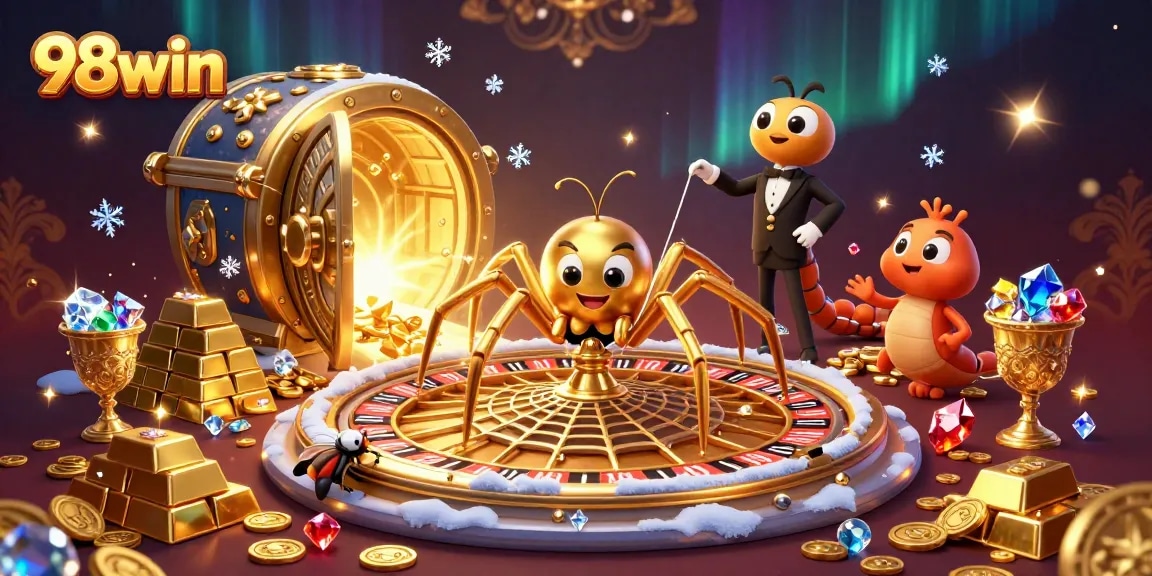 98win offers thrilling roulette excitement with a golden spider and vibrant treasures.