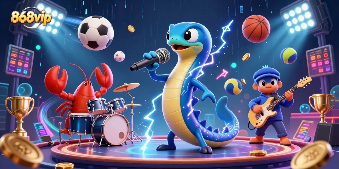 Experience thrilling wins at 868vip with an electrifying underwater casino scene featuring a DJ eel and vibrant sports elements.