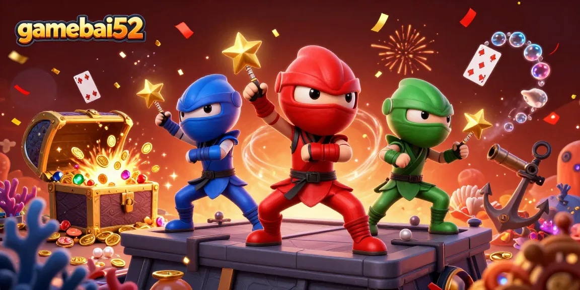 Play gamebai52 with exciting ninja action and vibrant treasure elements bursting around.