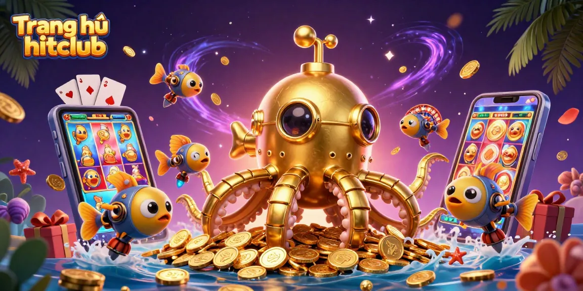 Experience the thrills of Trang chủ hitclub with gold coins and winning game symbols in a vibrant 3D scene.