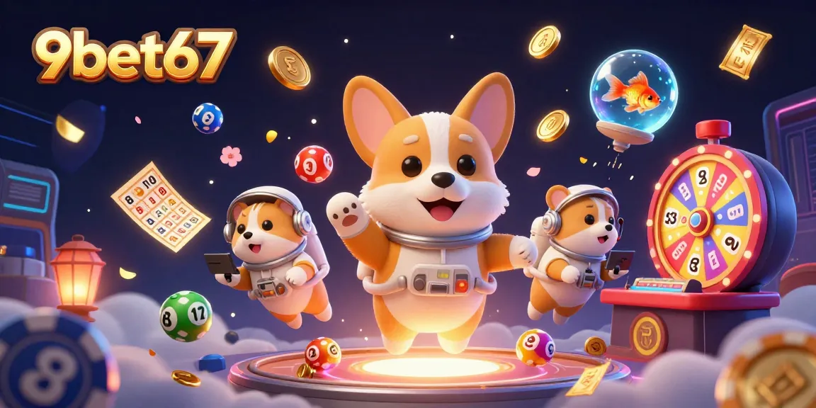 Experience fun with 9bet67 in a vibrant cosmic casino featuring lottery and bingo elements.