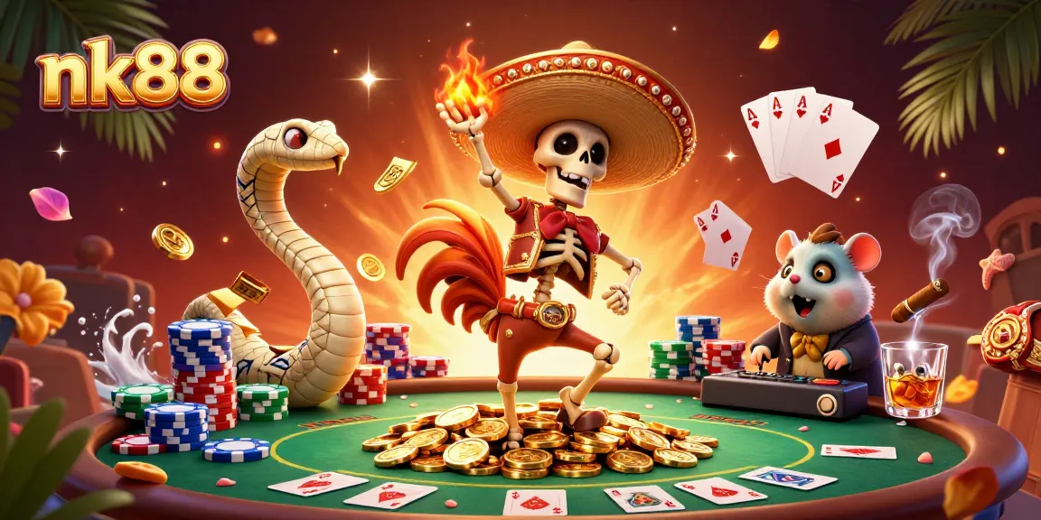 Experience thrilling victories with nk88 in this vibrant, animated casino scene!