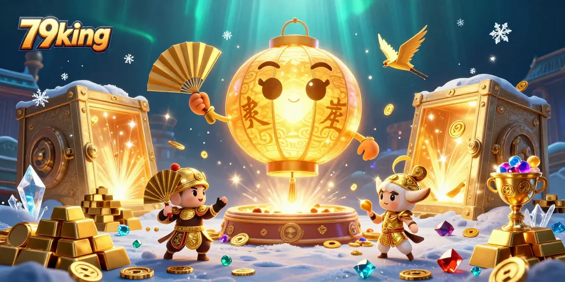 Experience 79king's vibrant night market casino with golden treasures and animated characters.
