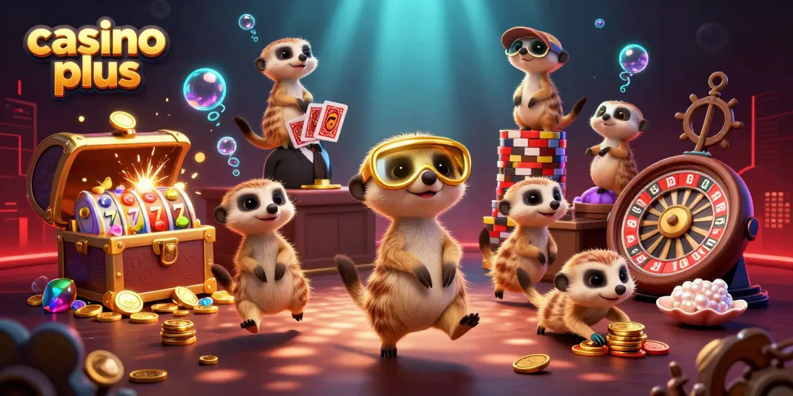 Casino Plus showcases 3D cartoon meerkats managing thrilling casino games under vibrant underwater scenes.