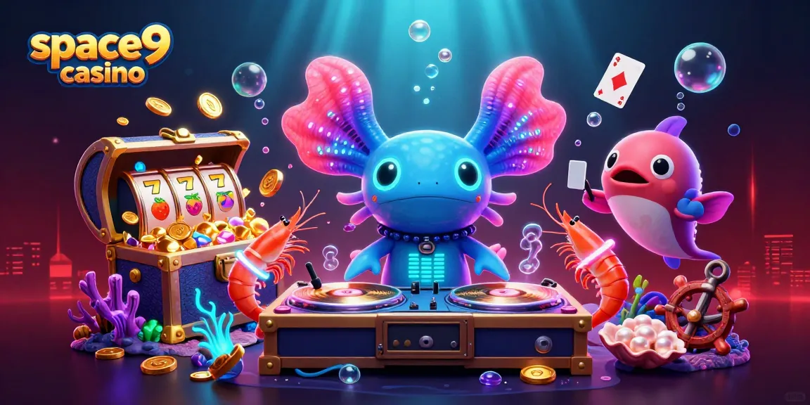 Engage with space9 casino through an interactive underwater party featuring a DJ axolotl.
