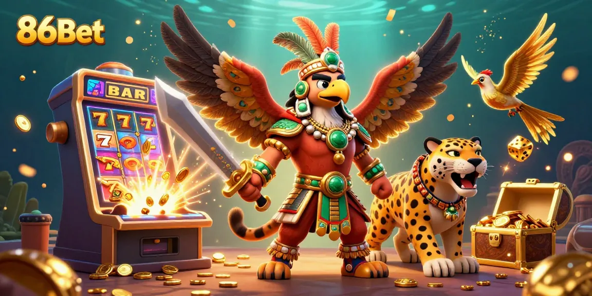 Experience the excitement of 86Bet with this dynamic 3D casino illustration showcasing vibrant gaming elements.