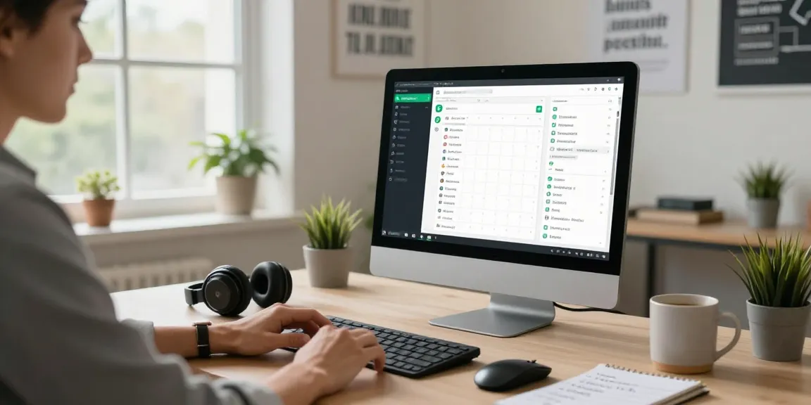 Person using WhatsApp電腦版 on a desktop in a modern home office.