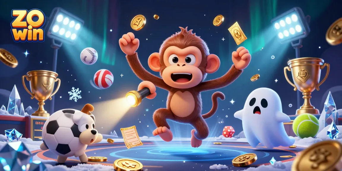 Capture the exciting atmosphere of zo win with golden coins and playful game elements in a dynamic casino scene.