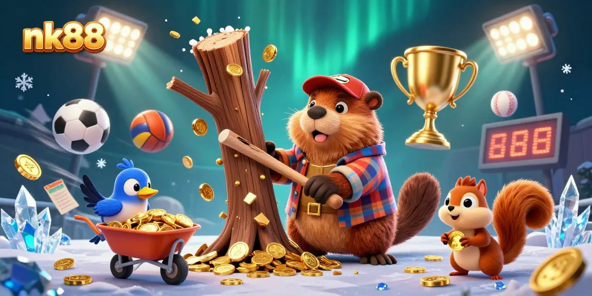 Experience the thrilling world of nk88 with a vibrant 3D scene showcasing interactive casino elements and playful characters.