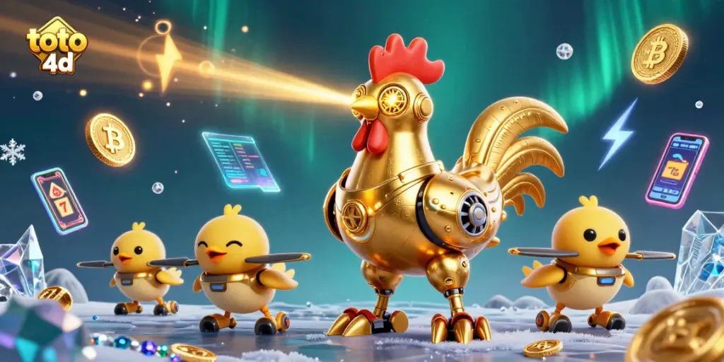 Engage with the thrilling toto 4d lottery experience, illustrated in a vibrant 3D scene with animated characters and gaming elements.