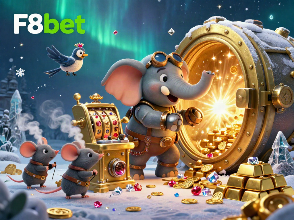 F8bet showcases thrilling gameplay with a steampunk elephant engineer and dazzling treasures.