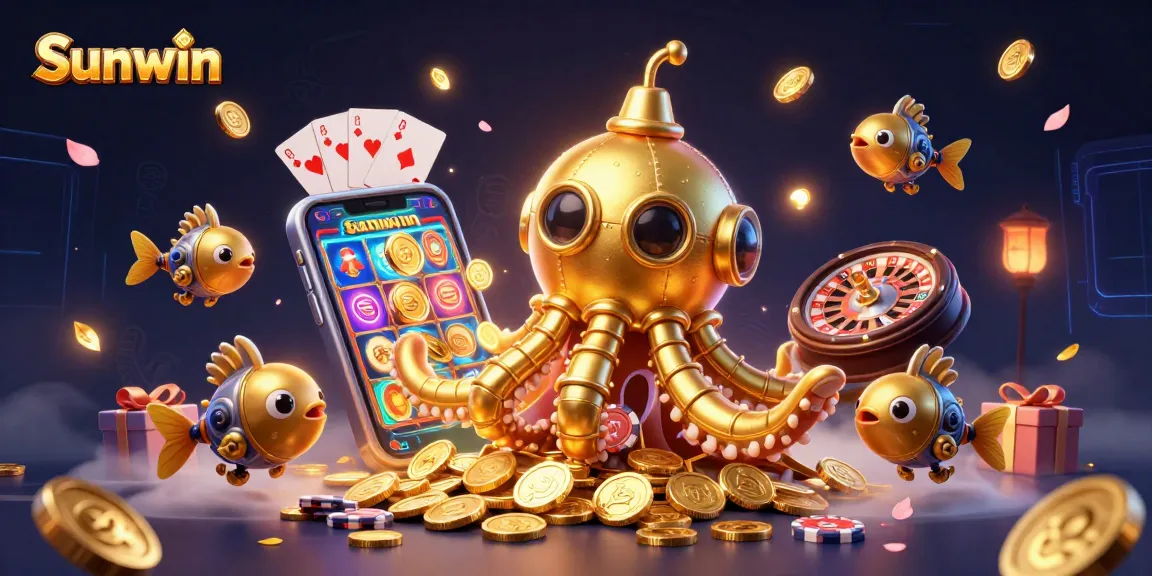 Win big with Sunwin in this 3D illustration showcasing exciting casino game elements and vibrant visuals.