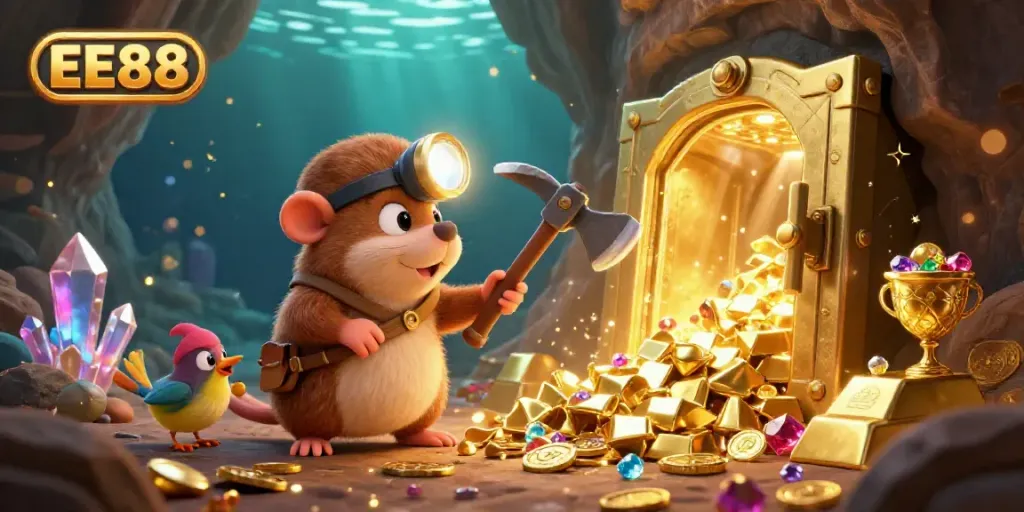 Experience explosive treasures with EE88, where fun and fortune meet in a vibrant casino scene.