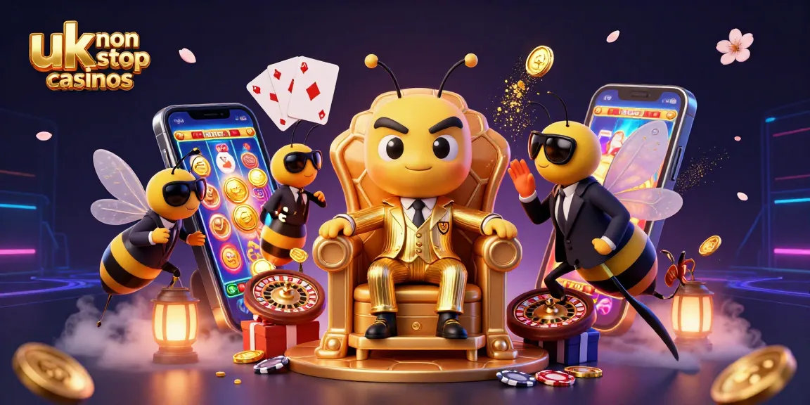 Engage with uk non gamstop casinos through vibrant gameplay and colorful slot machines in this illustration.