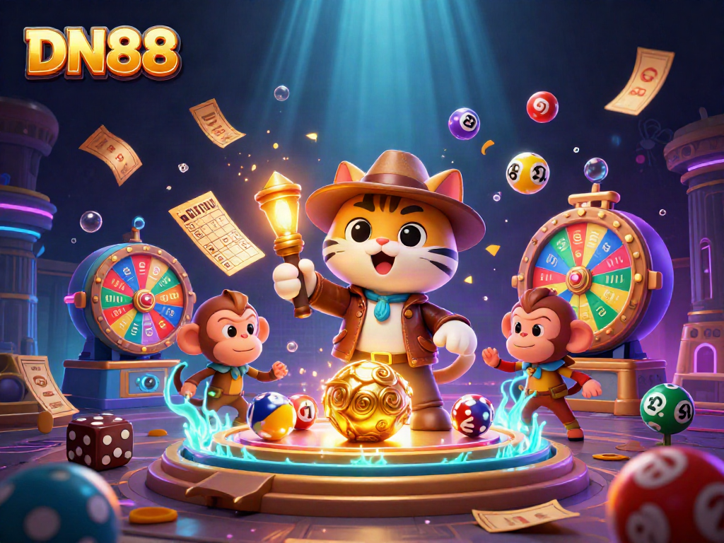 Experience the thrill of DN88 gaming with dynamic scenes of luck and fortune in a vibrant casino atmosphere.