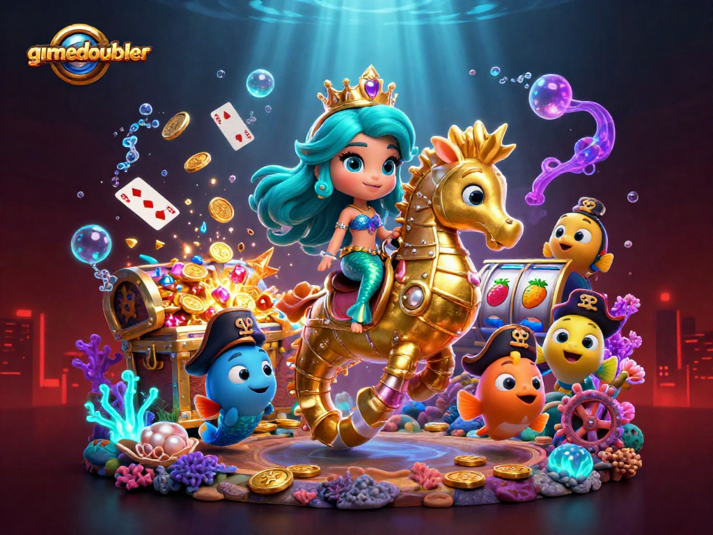 Engage in thrilling gameplay with gamedoubler's colorful underwater casino adventure, featuring a mermaid and treasures.