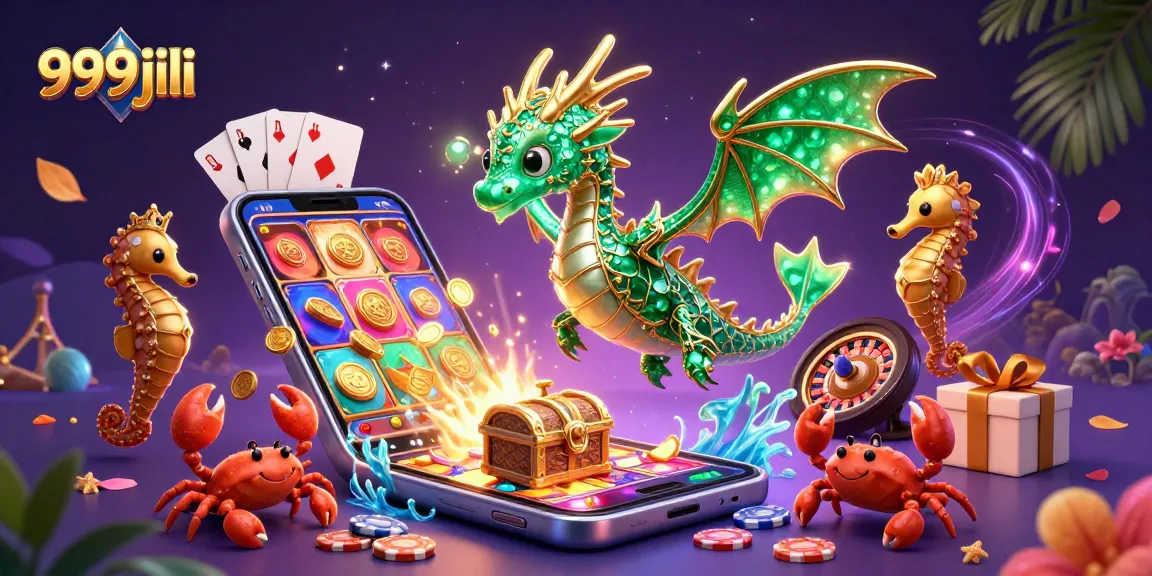 Engage with the vibrant 999jili casino experience featuring a dynamic sea dragon and treasure chest.