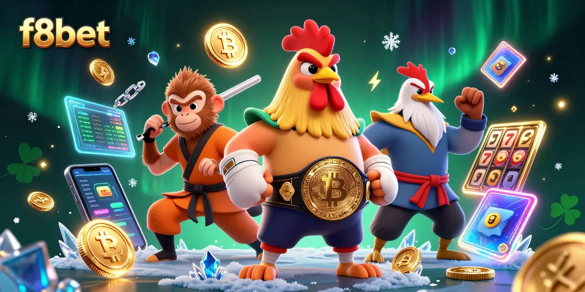 Experience thrilling wins at f8bet with a dynamic casino scene featuring iconic characters and crypto elements.