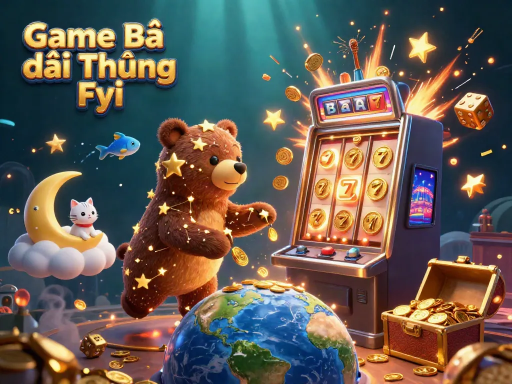 Engage with vibrant gaming fun in Game Bài Đổi Thưởng Fyi's 3D casino illustration featuring a constellation bear.