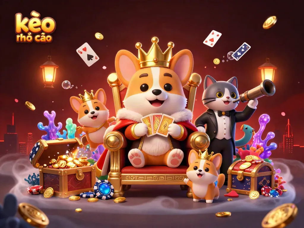 Experience exciting moments at kèo nhà cái with vibrant, animated royal corgis and dynamic casino elements.