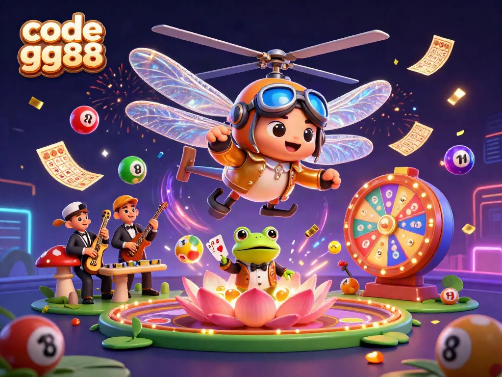 Experience code gg88 with vibrant casino elements showcased in a dynamic 3D illustration.