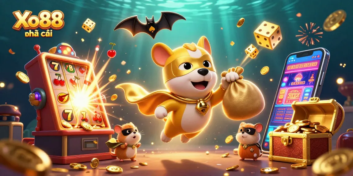 Xo88 nhà cái engages players with vibrant 3D casino elements animated in a fun scene.