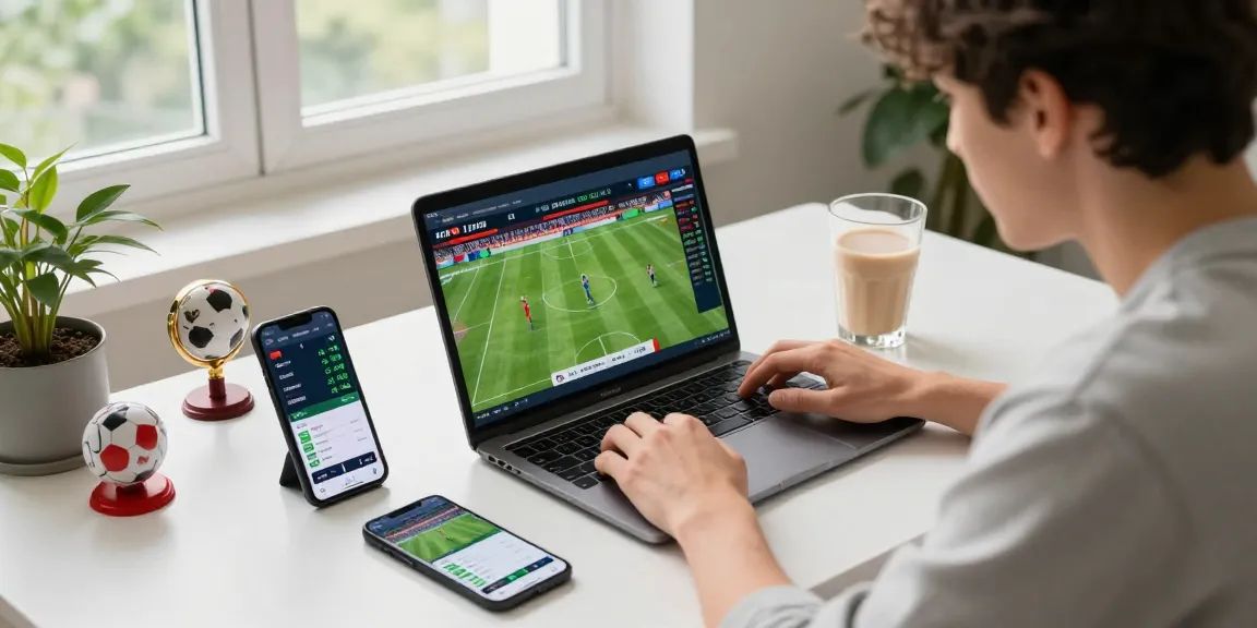 Engaging online sports betting scene showcasing Taruhan Bola DewaGG analysis with laptop and mobile devices.