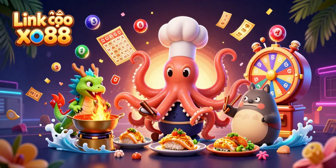 Engage with thrilling games and bonuses at Link vào xo88, featuring lively gambling characters.