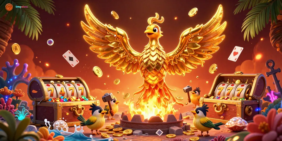 Bongdaso showcases a vibrant 3D illustration of a molten metal phoenix and gaming elements bursting with visuals.