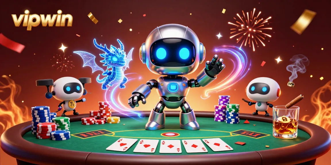 win exciting poker games at vipwin with a vibrant 3D casino illustration featuring dynamic characters