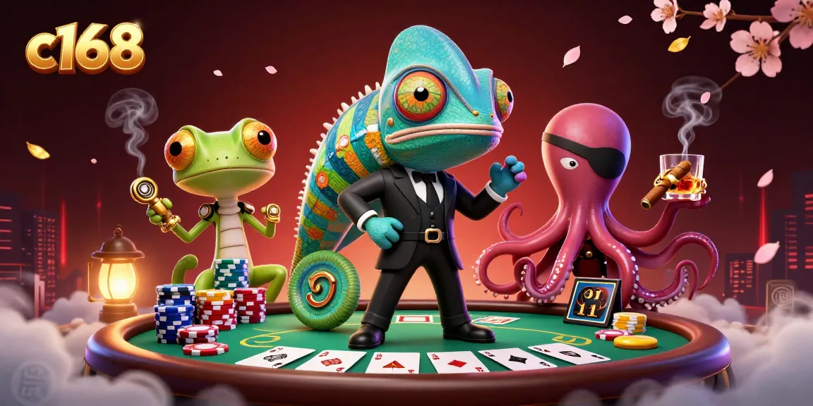 c168 showcases thrilling poker action with vibrant characters and casino elements in an immersive scene.
