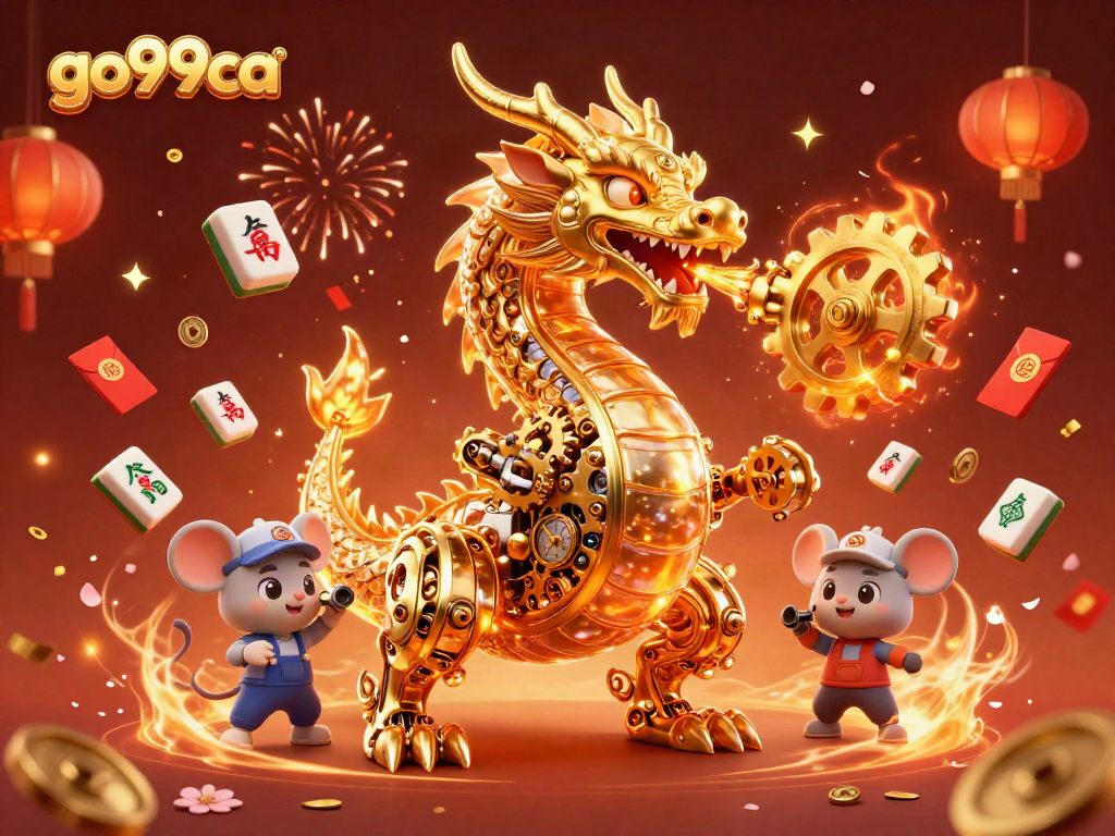 Engage with go99ca's dynamic gaming universe featuring a golden dragon and vibrant casino elements.