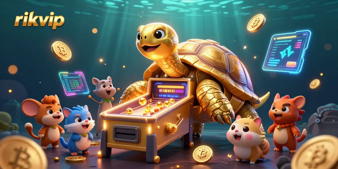 Experience excitement at rikvip with a golden tortoise pinball machine and vibrant elements.