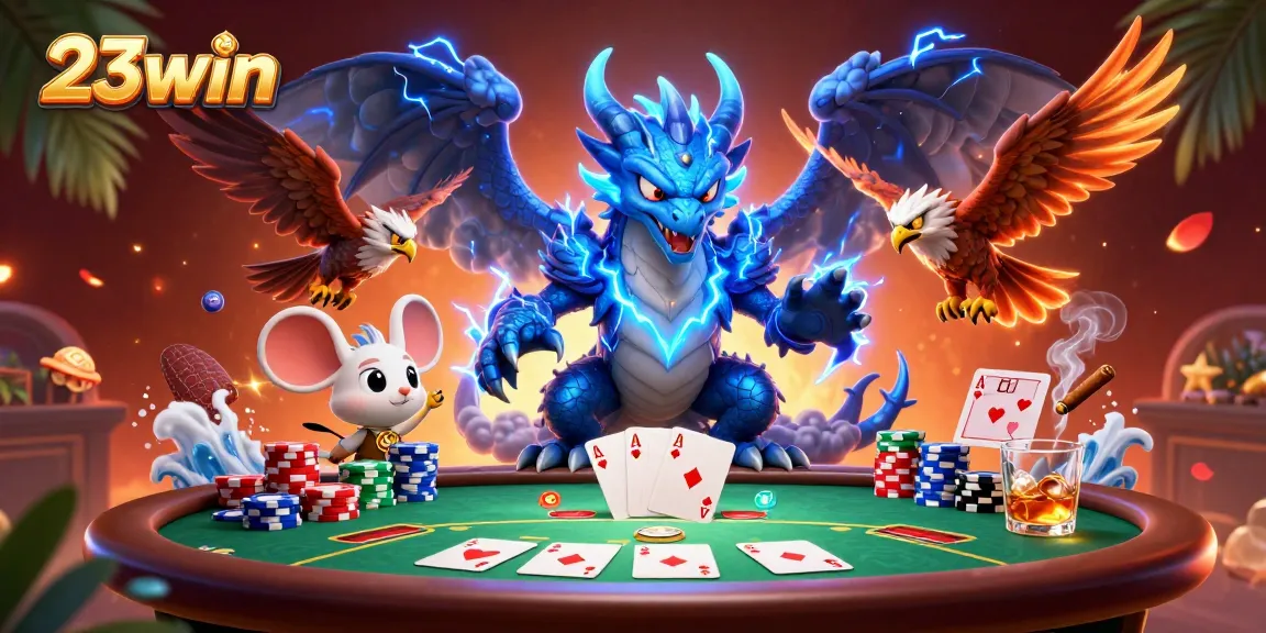 Experience the thrill of 23win with powerful characters and dynamic poker action in vibrant colors.