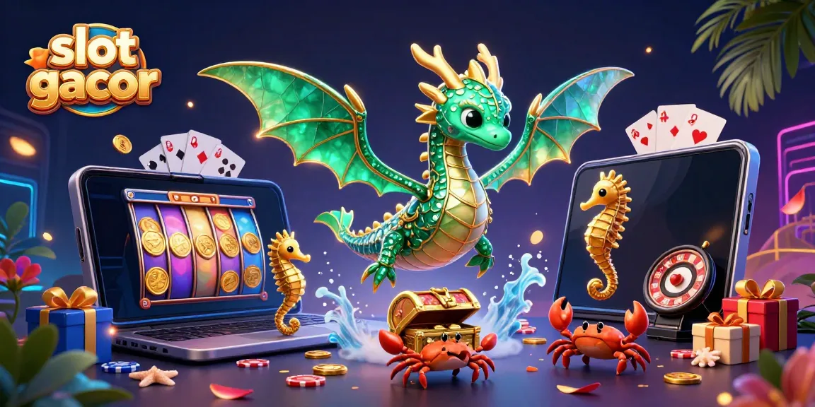Experience the excitement of slot gacor with a vibrant 3D sea dragon and treasure-filled scene.