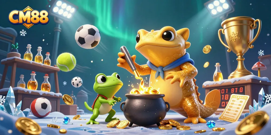 Engage with CM88 as the alchemist transforms metals into golden coins amid vibrant sports action.
