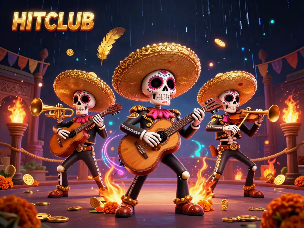 Engage with HITCLUB’s thrilling online gaming adventures amidst vibrant mariachis and casino elements.