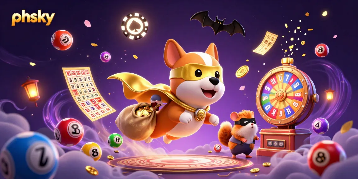 Experience the excitement of phsky with a superhero dog flying amidst colorful gaming elements.