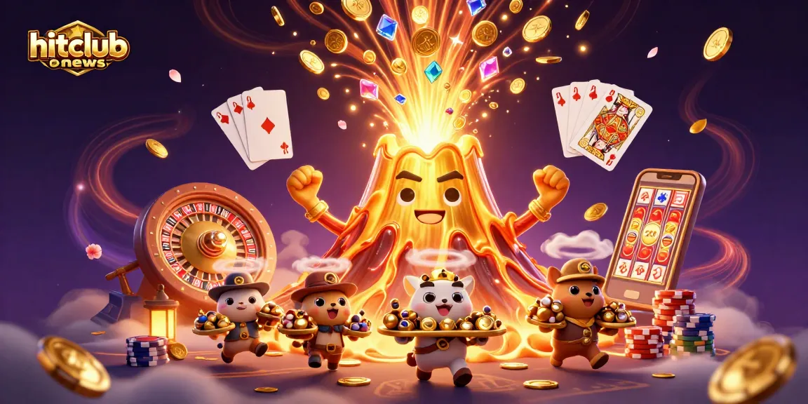 Join the excitement at hitclubnews with a vibrant volcano animation showering players with treasures!