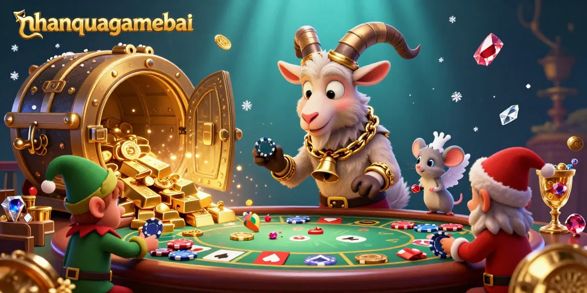 Experience the thrill of Callbreak at nhanquagamebai with festive characters battling for poker chips in a vivid casino.