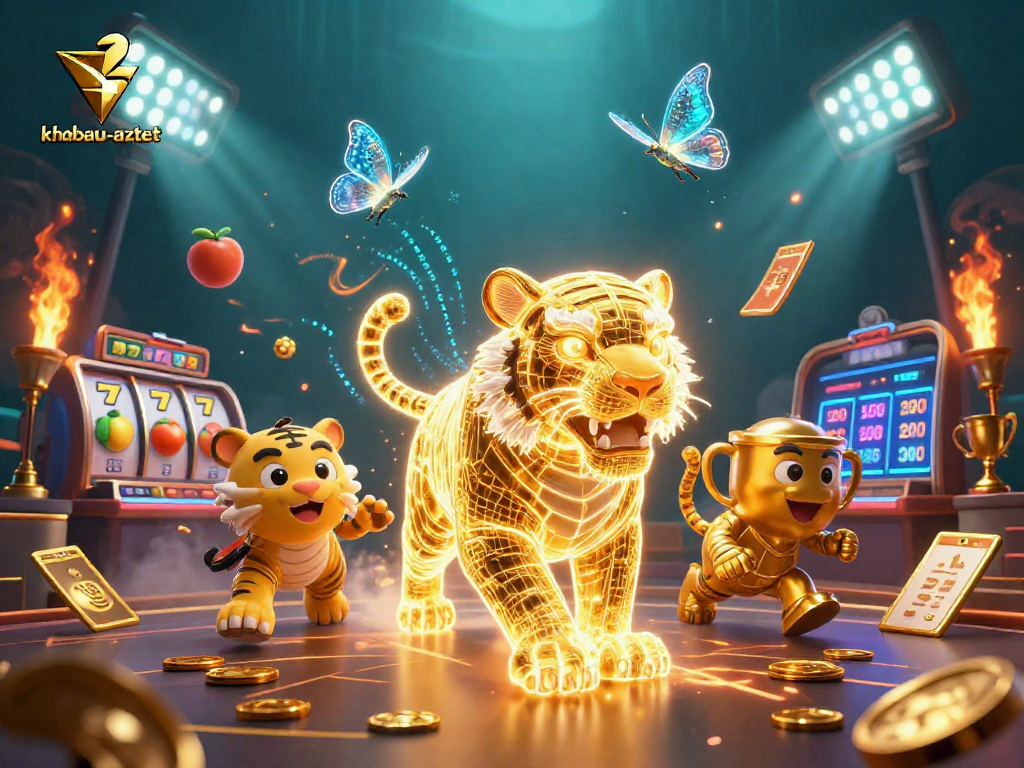Engage with khobau-aztec adventures in a vibrant 3D casino universe showcasing dynamic slot reels and golden elements.
