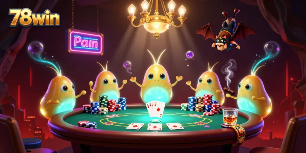 Experience thrilling gameplay at 78win with glowworms lighting a vibrant casino scene.