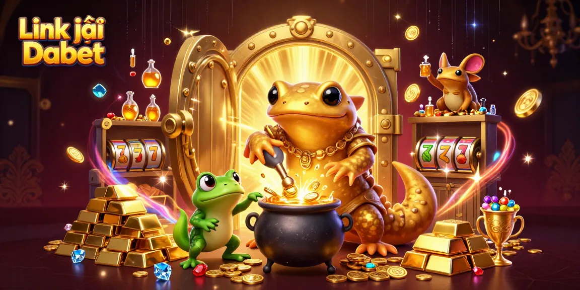 Engage in thrilling adventures with Link vào Dabet, featuring a vibrant gold-transmuting scene in a magical casino.