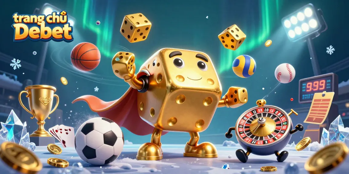 Engage with the action at trang chủ Debet featuring a golden dice golem and sports elements.