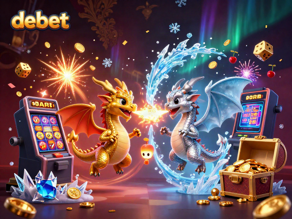Engage with the debet gaming universe featuring dragons and vibrant casino elements.
