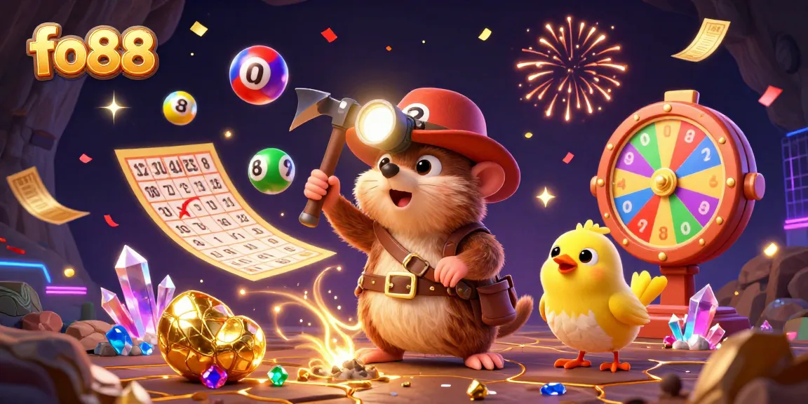 Join the excitement at fo88, where colorful lottery balls and vibrant casino elements create a thrilling gaming experience.
